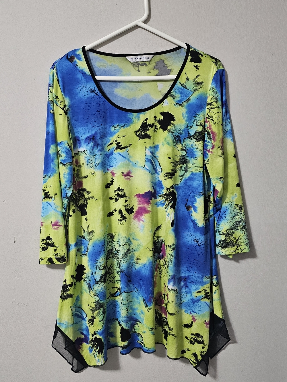 Peter Nygard Lime & Blue Abstract Print Tunic Top Size Large